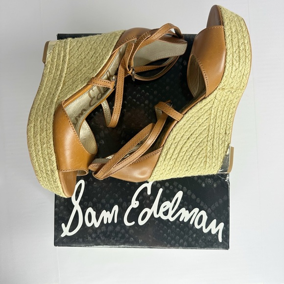 Sam Edelman Turner Saddle Leather Espadrilles Wedges Size 8.5 Brown - Picture 2 of 12